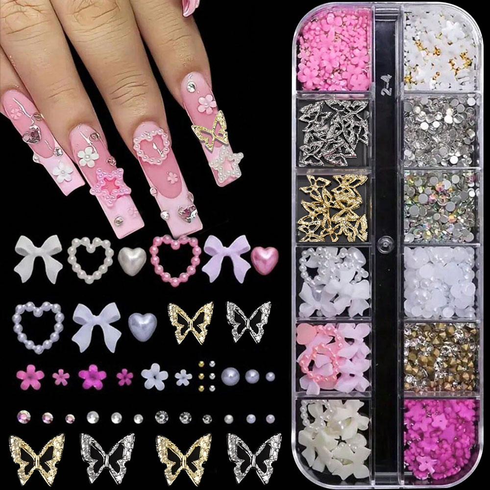 12 Grid Perhiasan Seni Kuku Bu - Crystal Bead Mix ulasan dan harga