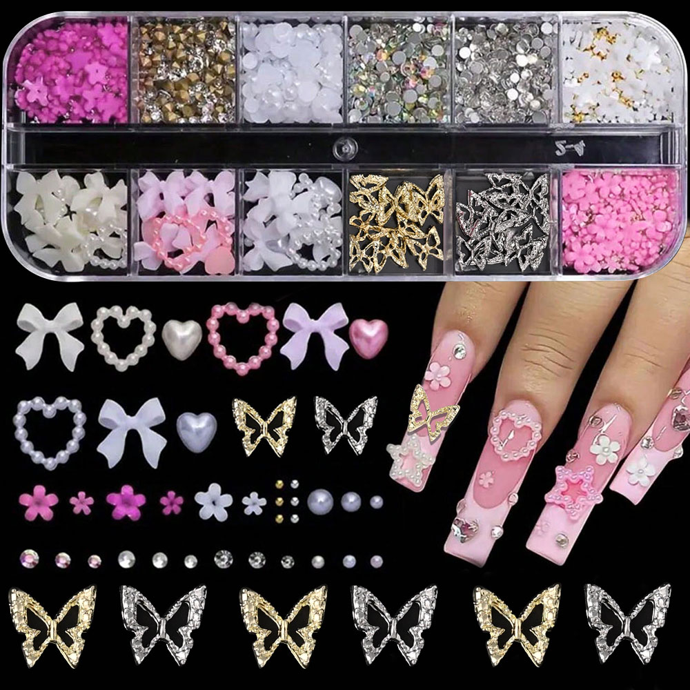 12 Grid Perhiasan Seni Kuku Bu - Crystal Bead Mix ulasan dan harga