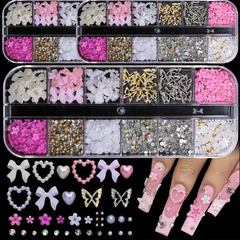 12 Grid Perhiasan Seni Kuku Bu - Crystal Bead Mix ulasan dan harga